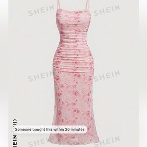 NWT Ruched Pink Floral Bodycon Dress